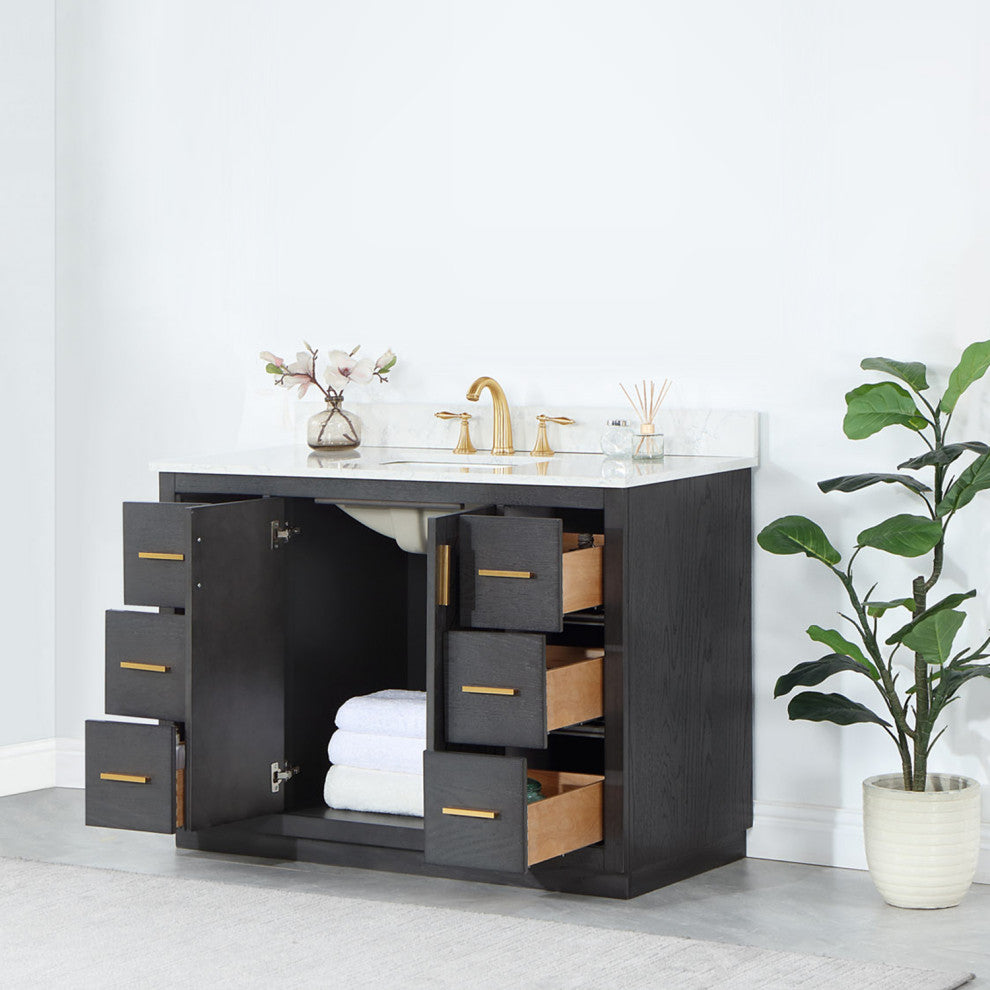 Gazsi Brown Oak Bathroom Vanity Set, 48", Without Mirror