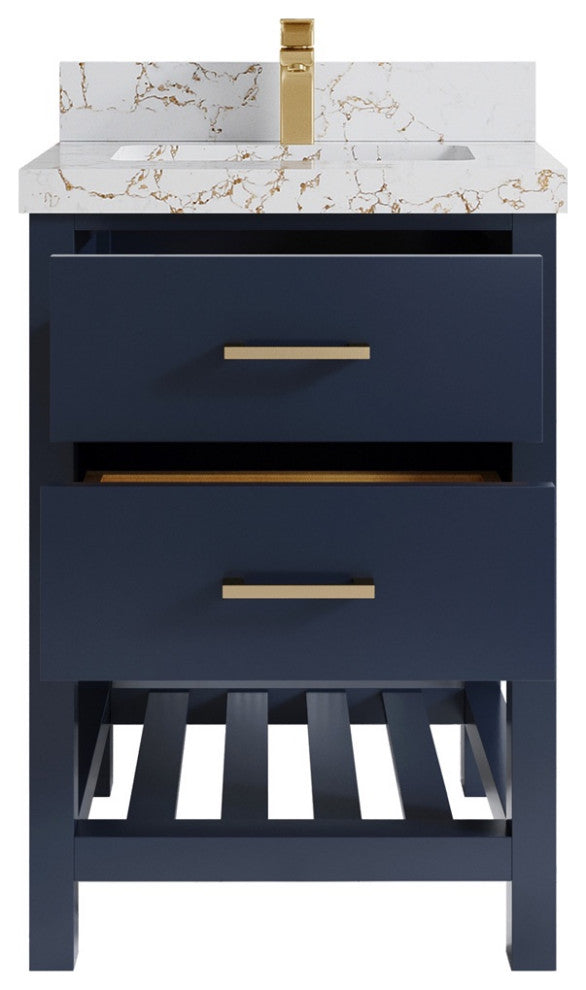 Parker 24" Single Sink Bath Vanity, Navy Blue 2" Viola Gold