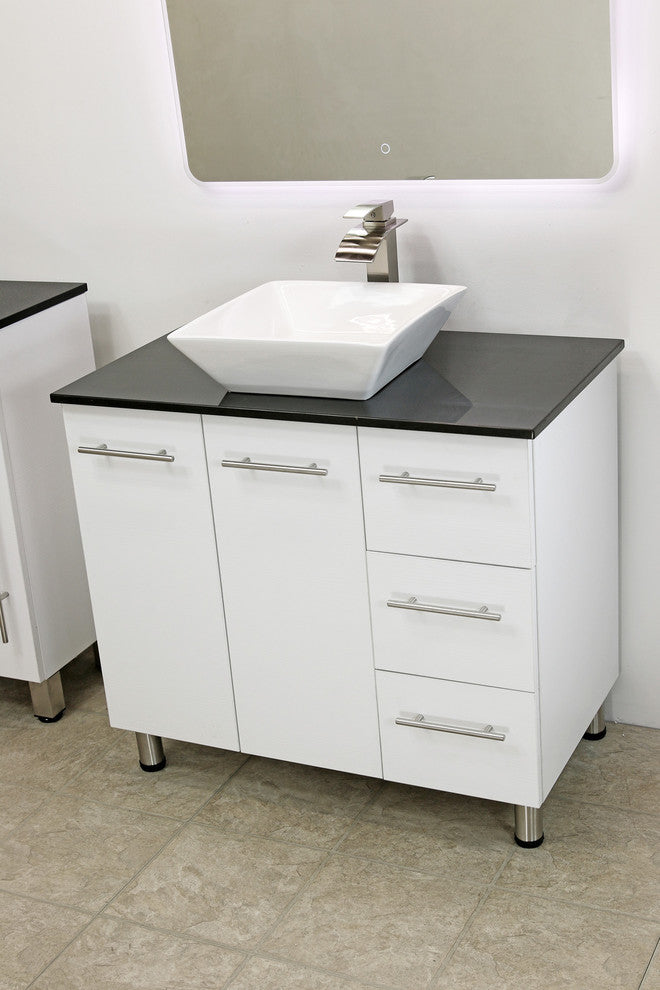 Windbay 36" Free Standing Vanity, White Texture Embossed, Black Stone Countertop