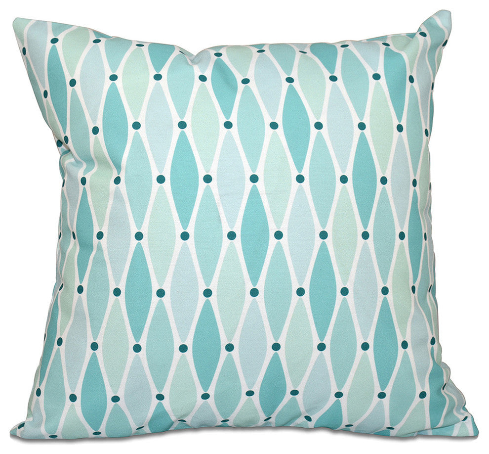Wavy, Geometric Print Pillow, Aqua, 18"x18"