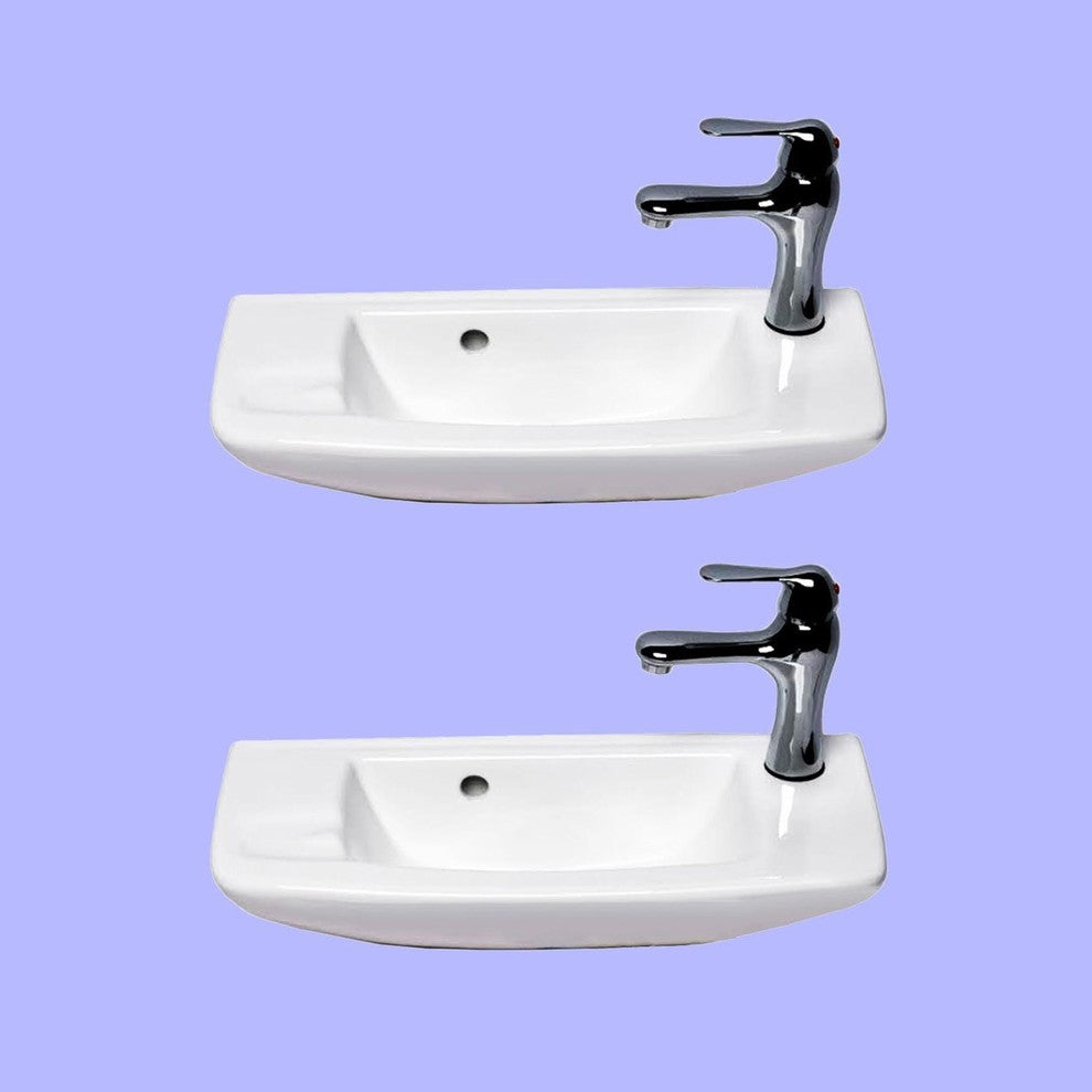 White Wall Mount small Bathroom Sink 20" with Chrome Faucet Drain and Overflow