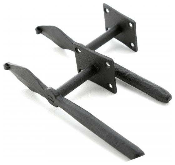 Black Shutter Dog Holders 7" L Wrought Iron Rust Resistant Wood Mount Pack of 6