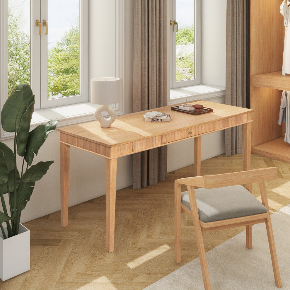 Dumont 1-Drawer Fluted Home Office Writing Desk, Natural Blonde