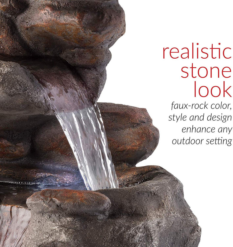 40" Tall Outdoor 4-Tier Rock Water Fountain with LED Lights