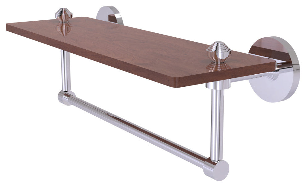 South Beach 16" Solid Wood Shelf with Towel Bar, Polished Chrome