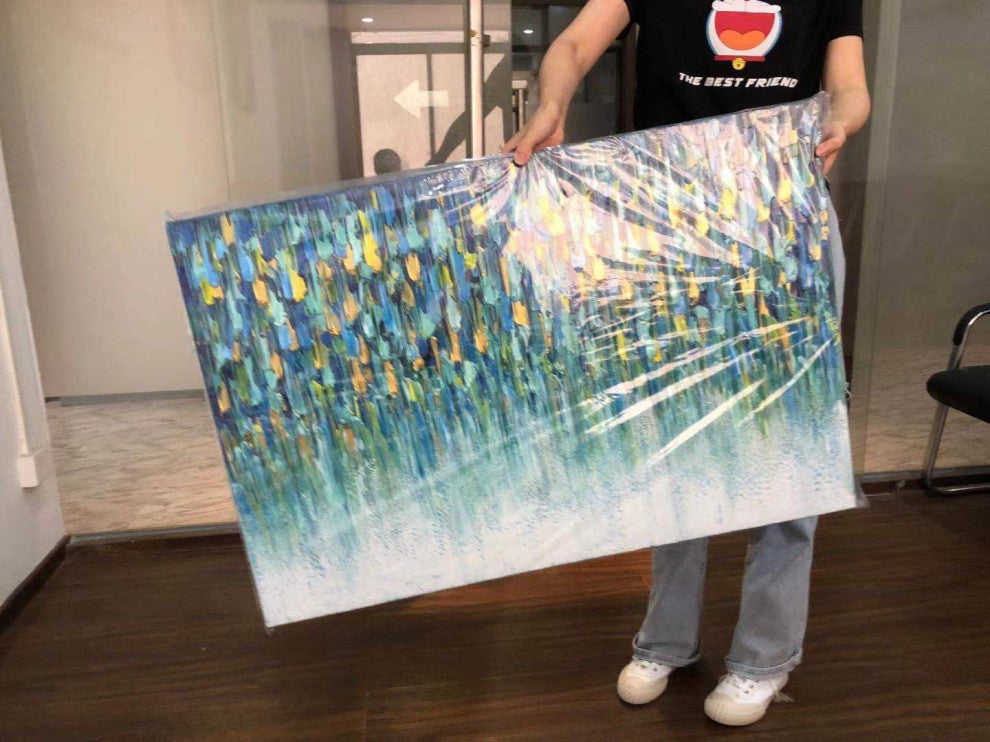 Blue-Green Abstract Textured Hand-Painted Canvas Art