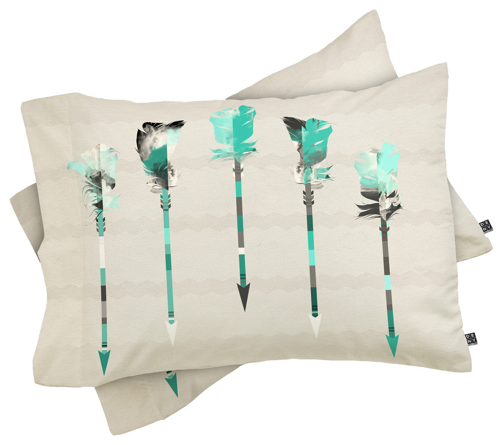 Deny Designs Iveta Abolina Teal Feathers Pillowcase