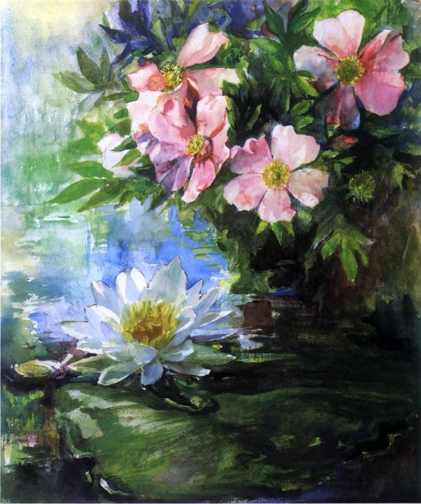 John La Farge Wild Roses and Water LilyStudy of Sunlight Print