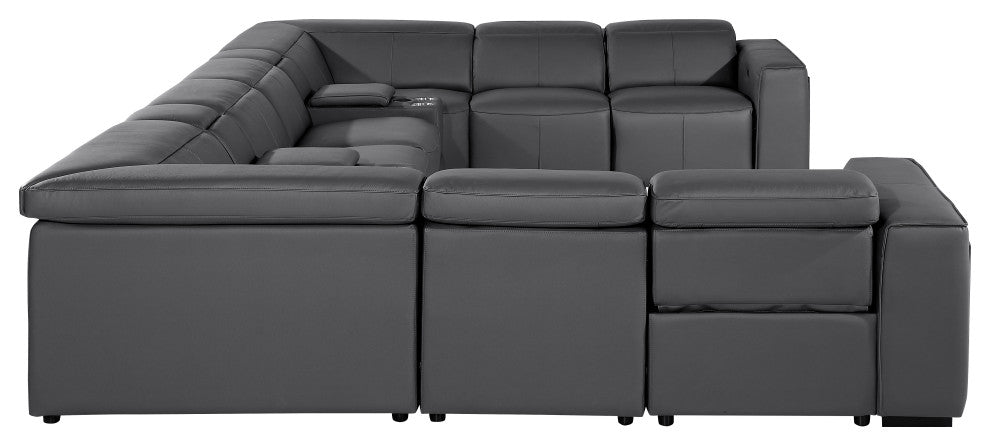 Niccolo Italian Leather 10-Piece U-Shaped 4 Power Reclining Sectional, Dark Gray