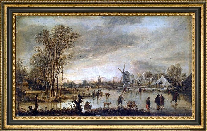 Aert Van der Neer River in Winter Framed Premium Canvas Print, 15"x30"