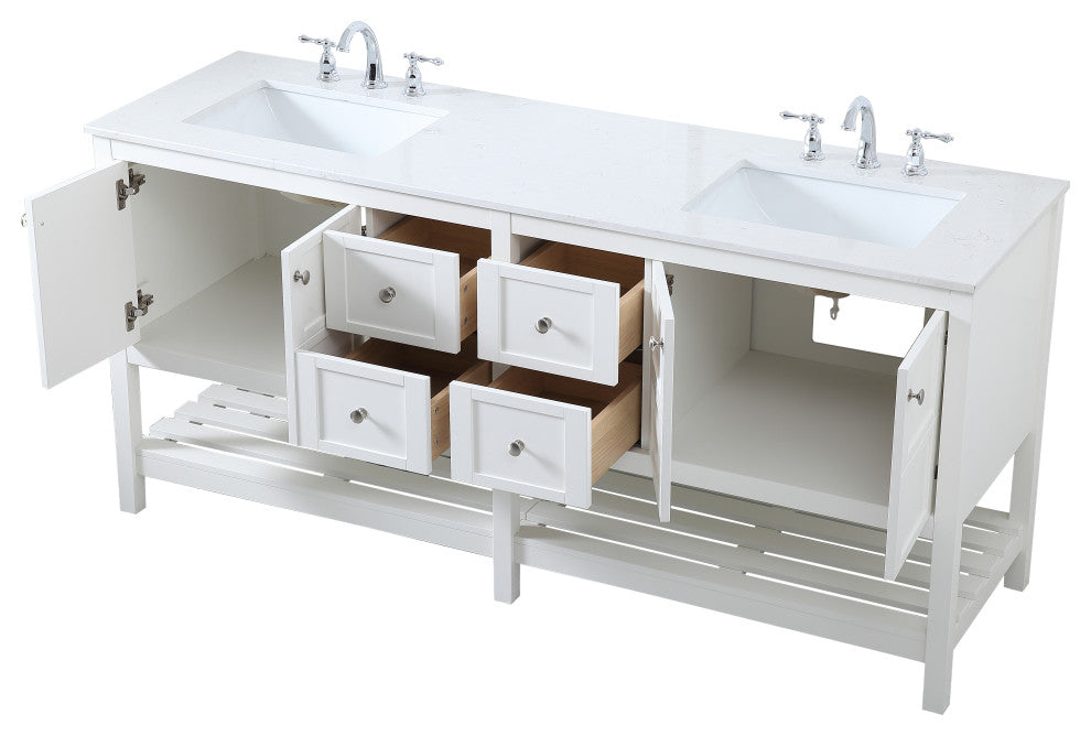 White 72" Double Sink Bathroom Vanity