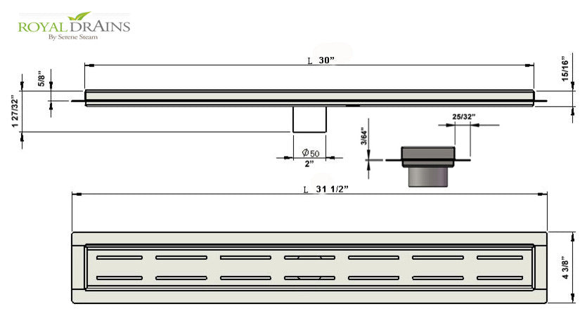 Royal Linear Shower Drain Parallel by Serene Steam, 30"