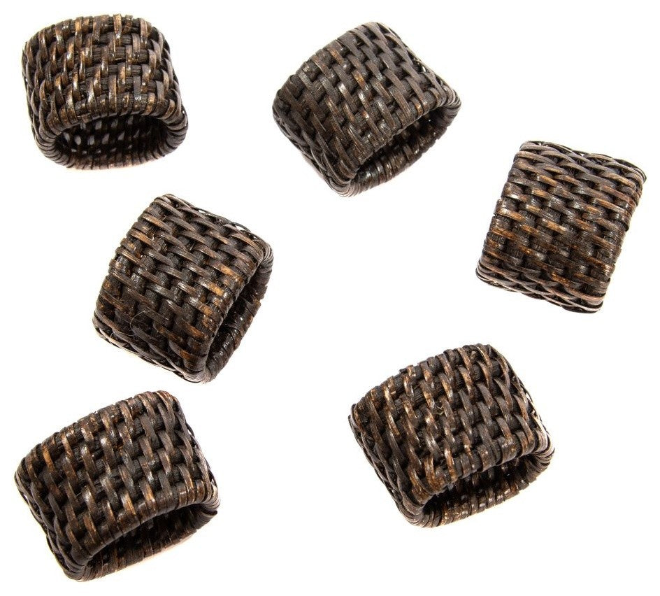 Artifacts Rattan Oval Napkin Rings 6 Piece Set, Tudor Black