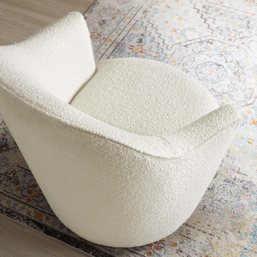 Armchair Swivel Accent Chair, White, Fabric, Modern, Lounge Hotel Hospitality