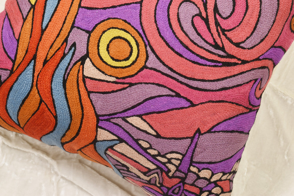 Pink Starry Night Pillow Cover Van Gogh Cushion Hand Embroidered 18x18