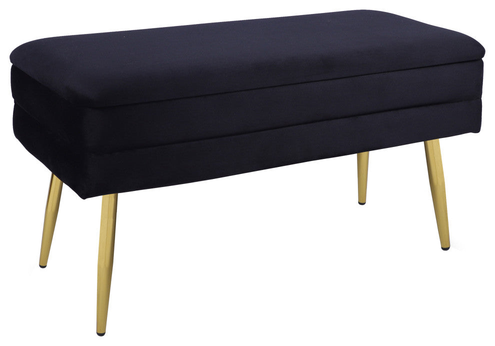 Ziva Velvet Storage Bench, Black