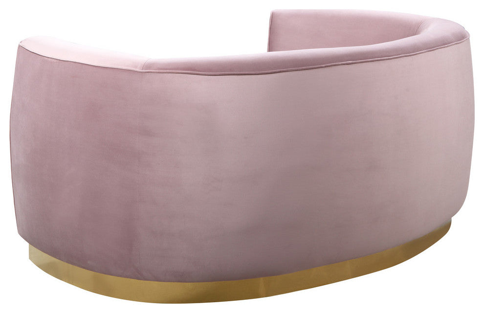 Julian Velvet Upholstered Loveseat, Pink, Gold Base