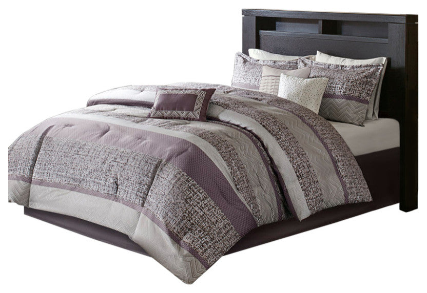 Madison Park Rhapsody Jacquard Stripe Mosaic 7-Piece Comforter Set, Purple