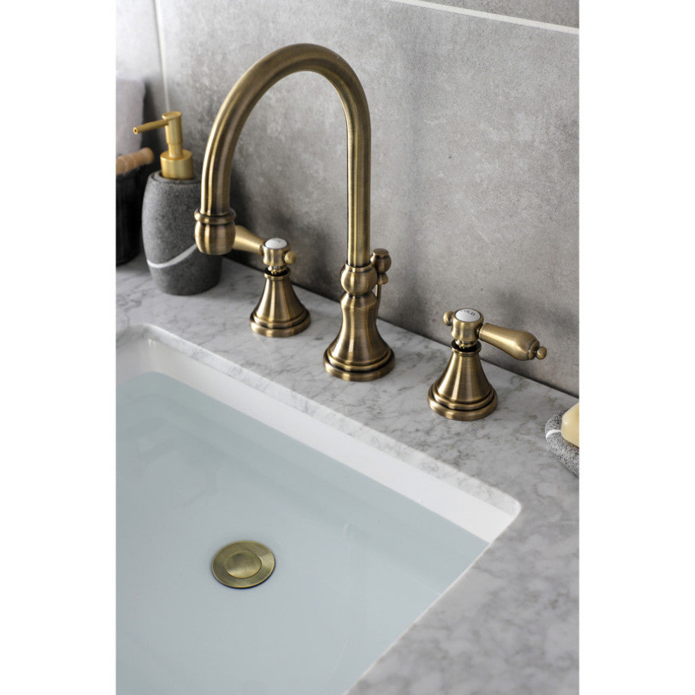 KS2983BAL Widespread Bathroom Faucet With Brass Pop-Up, Antique Brass