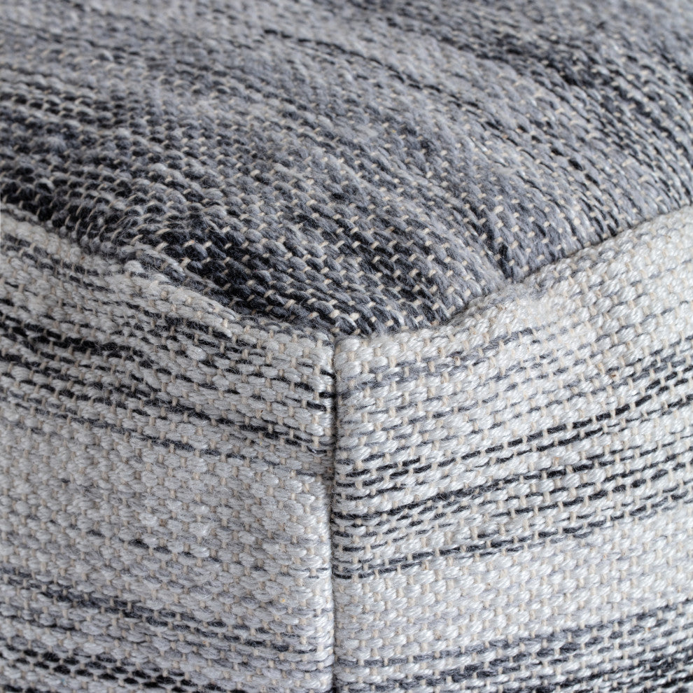 Inverness 20" x 20" x 20" Black and Ivory Pouf