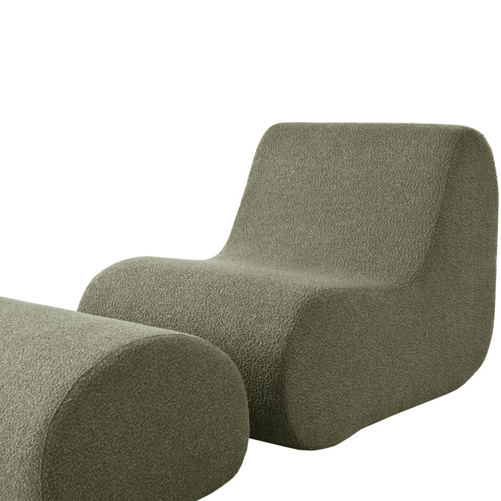 GDF Studio Minimalist Curved Design Accent Chair With Ottoman Set, Green