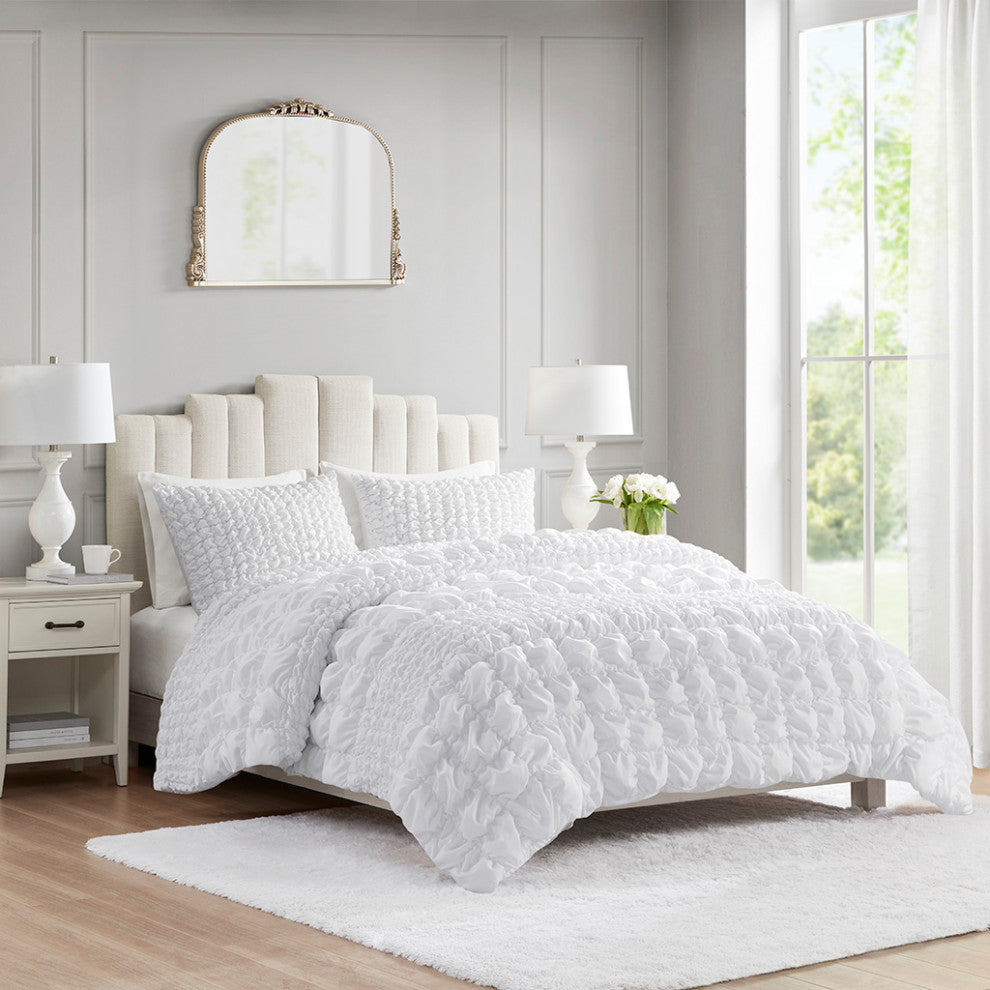 Madison Park Evelyn 3 Piece Stripe Ruched Comforter Set