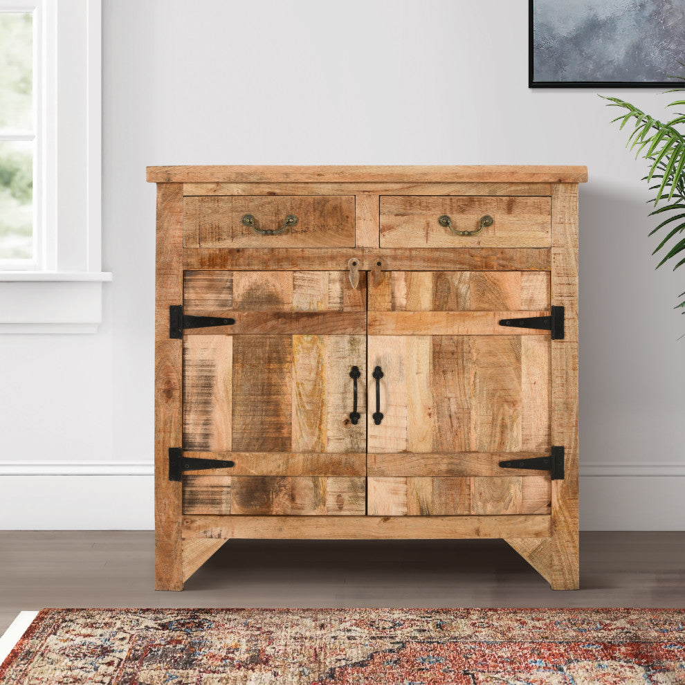 39" Farmhouse Cabinet 2 Drawer Mango Wood Console 2 Door Storage Brown