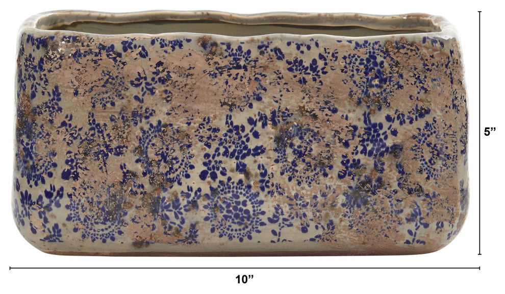 Nearly Natural 10" Tuscan Ceramic Rectangle Planter