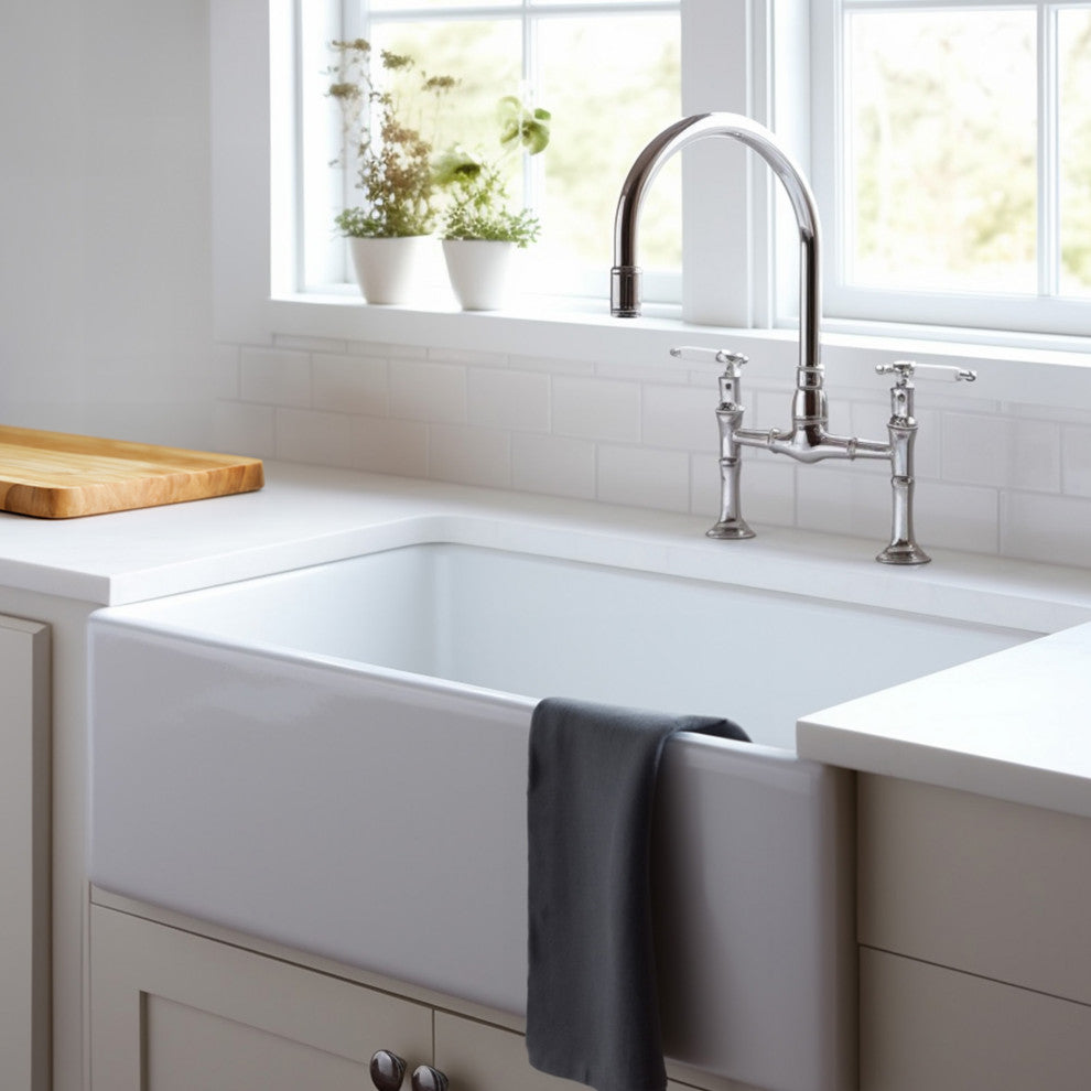 Turner White Fireclay 30" Single Bowl Farmhouse Undermount Kitchen Sink