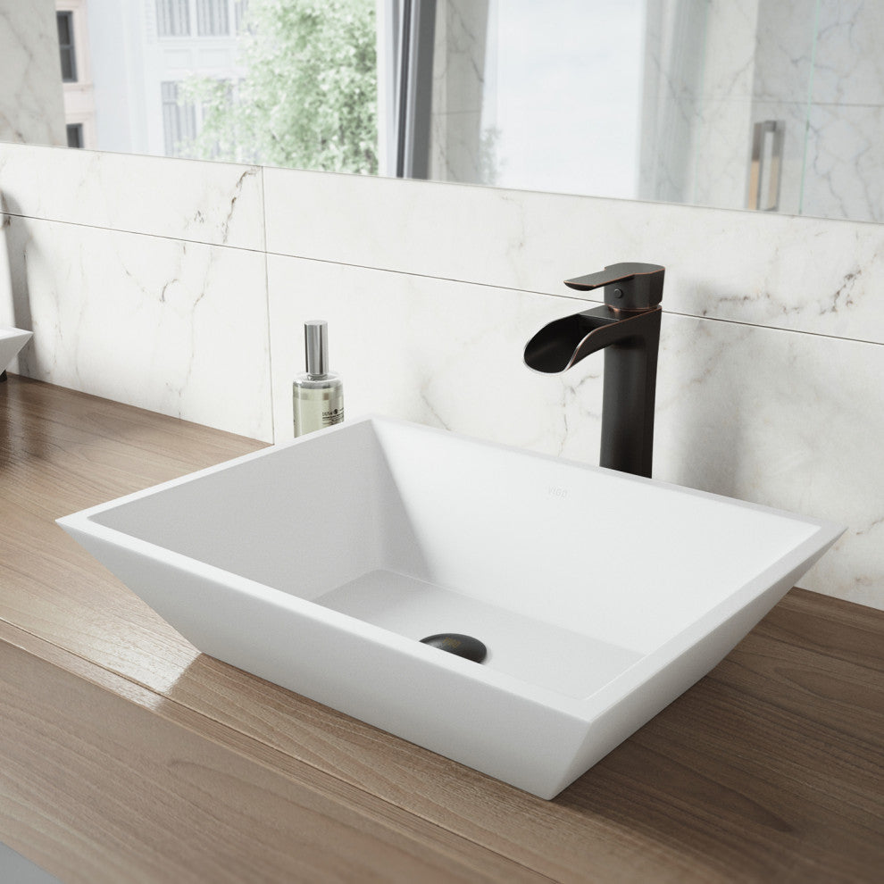 Vinca 18"L x 14"W MatteStone Vessel Sink and Niko 11"H Faucet Set
