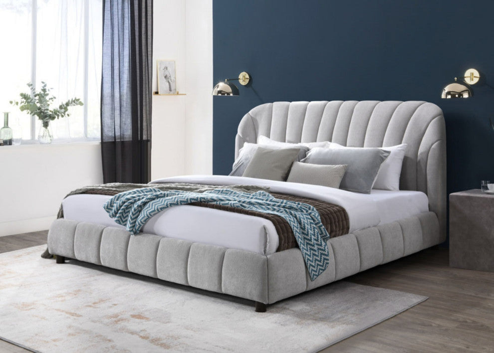 Safavieh Couture Tillie Channel Tufted Bed, Walnut/Light Grey, Queen