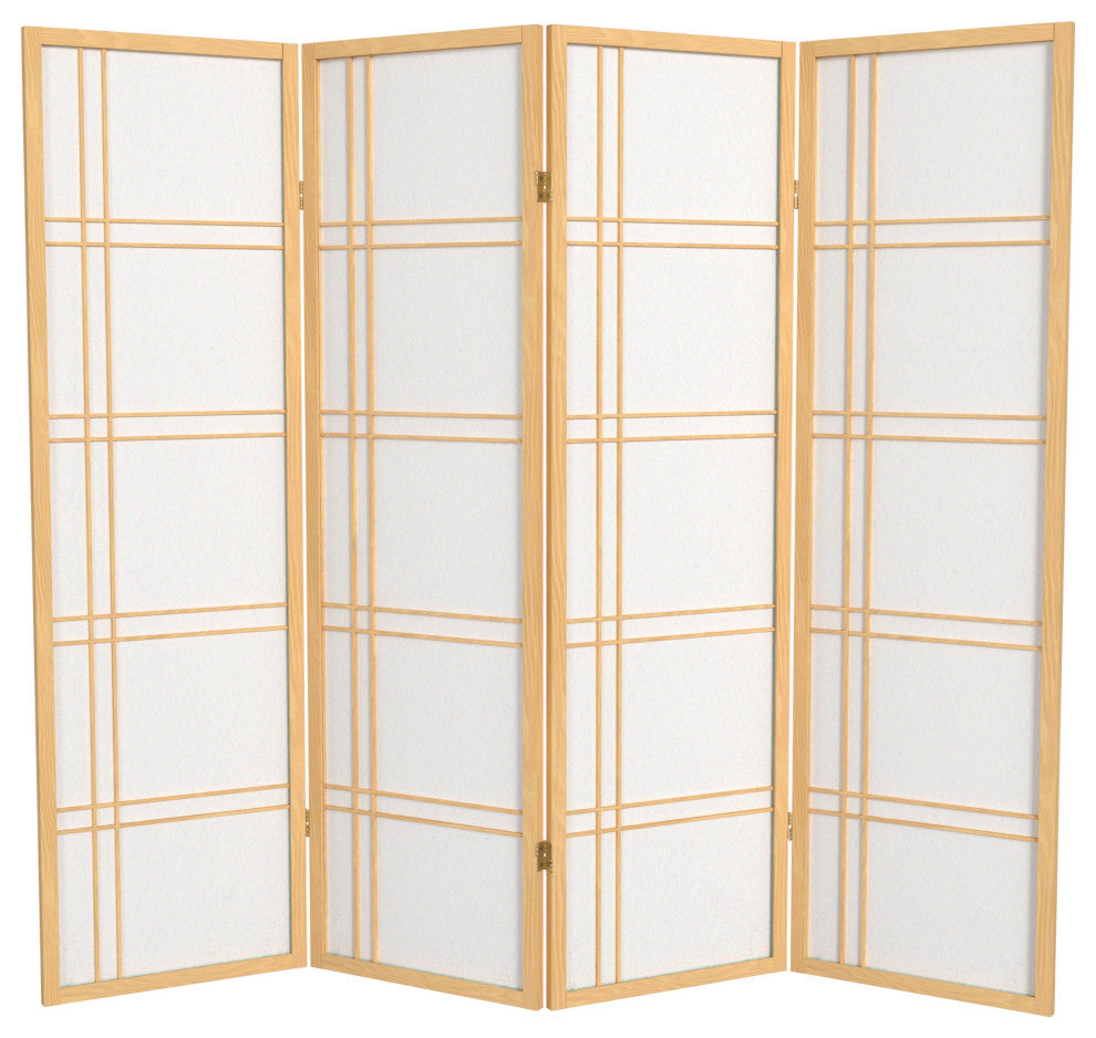 5' Tall Double Cross Shoji Screen, Natural, 4 Panels