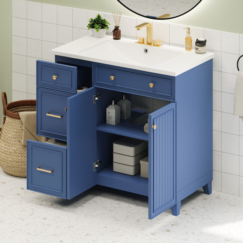 36 Inch Bathroom Vanity, Transitional Style Bathroom Cabinet with Resin Sink, Navy Blue