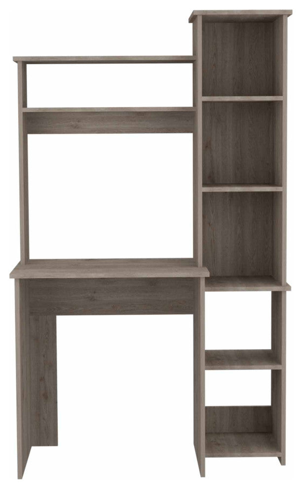 Nashville Writing Desk with 6 Open Shelves, Light Gray