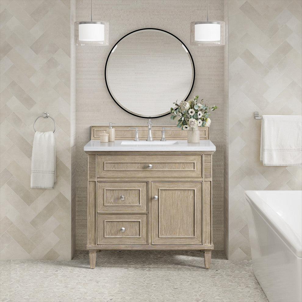 Lorelai 36" Single Vanity, Oak, 3 CM Arctic Fall Solid Surface Top