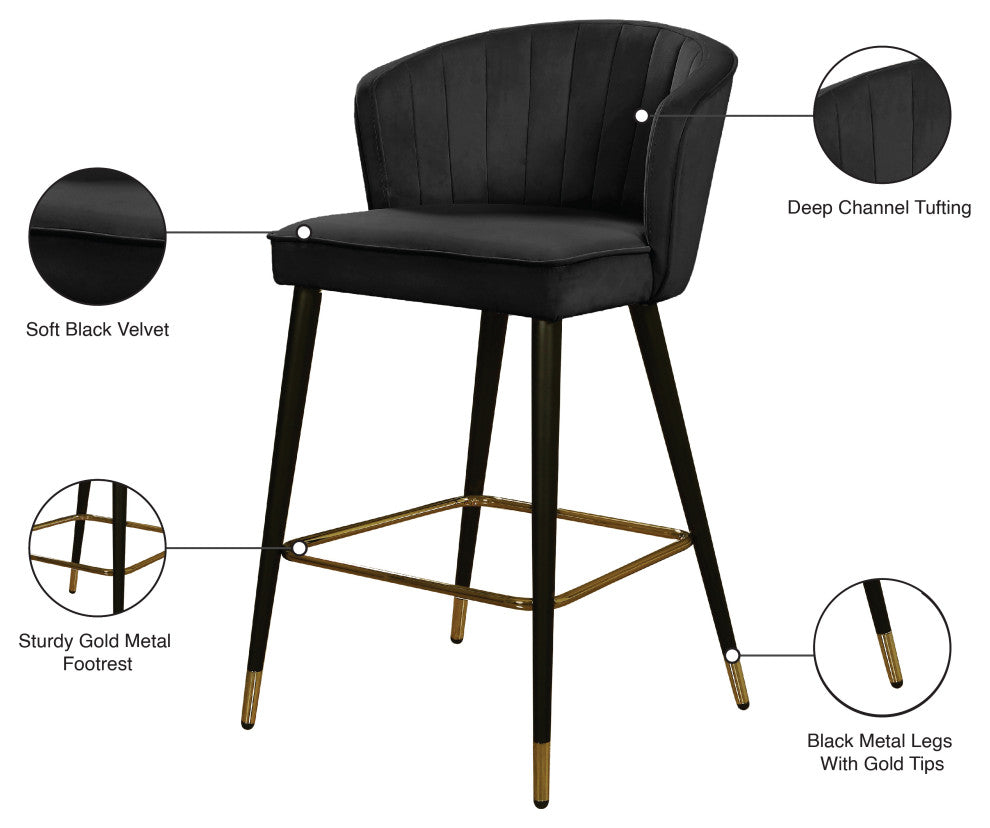 Cassie Velvet Upholstered Stool, Set of 2, Black