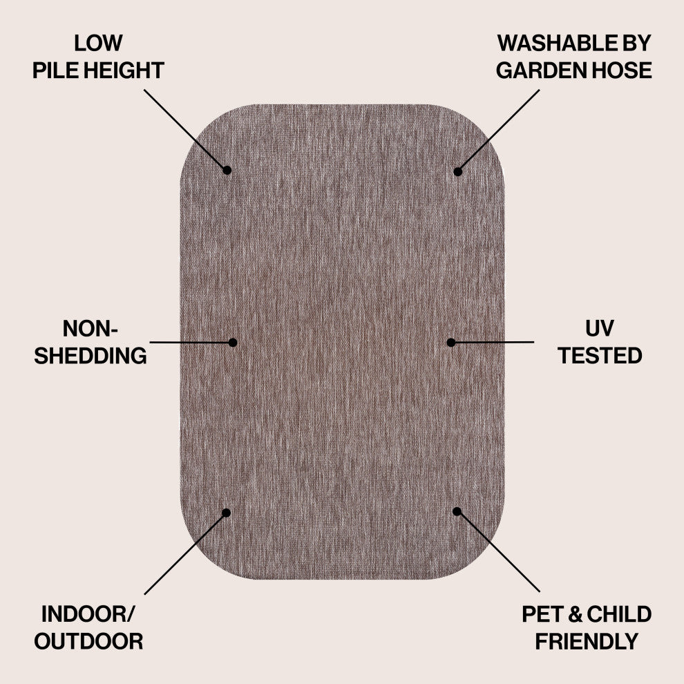 Miles Modern Minimalist Radius Corner Solid Indoor/Outdoor Shaped Area Rug