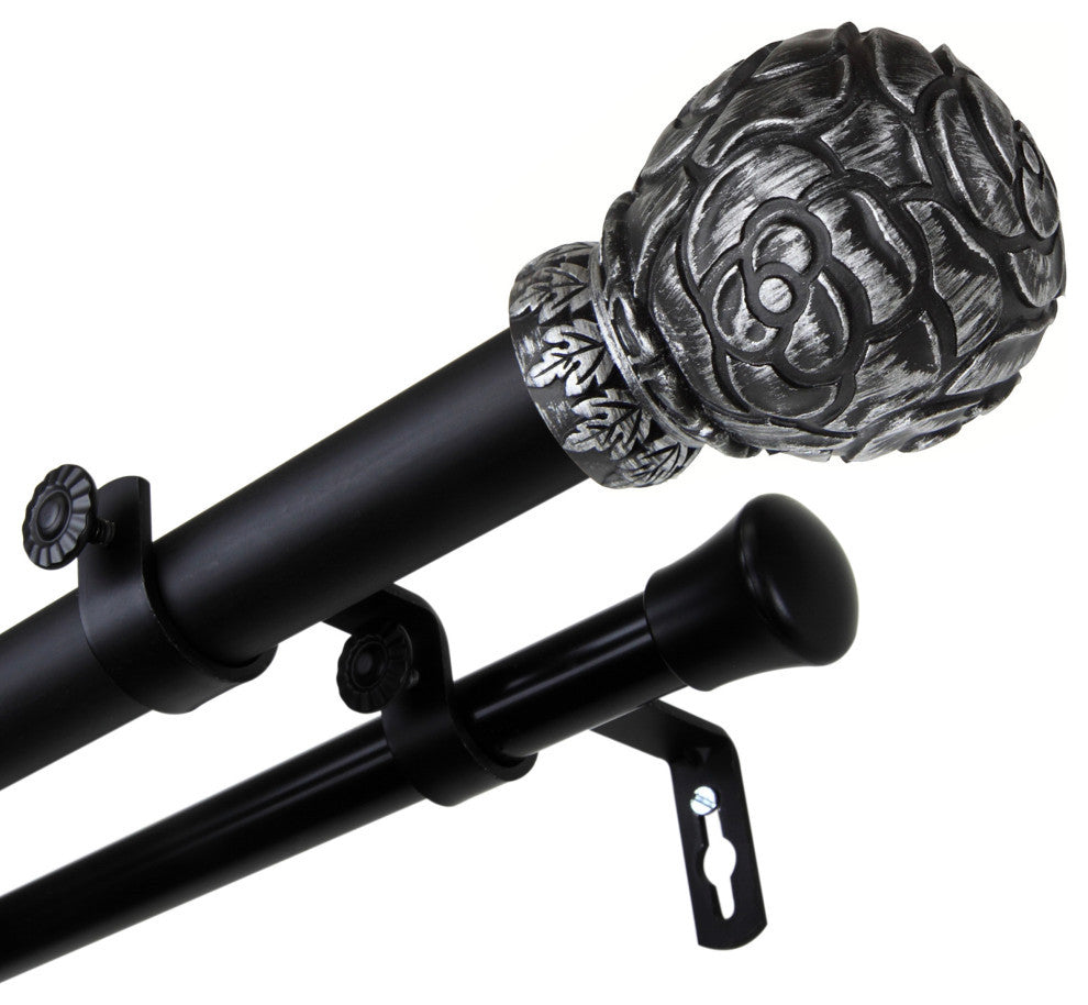 Davor 1" Double Curtain Rod, Black, 120-170"