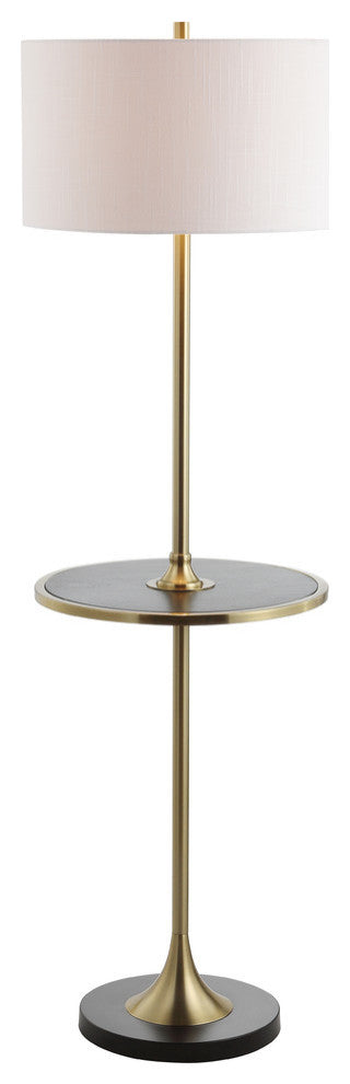 Luce Metal, Wood LED Floor Lamp With Table, Black, Brass, 59"