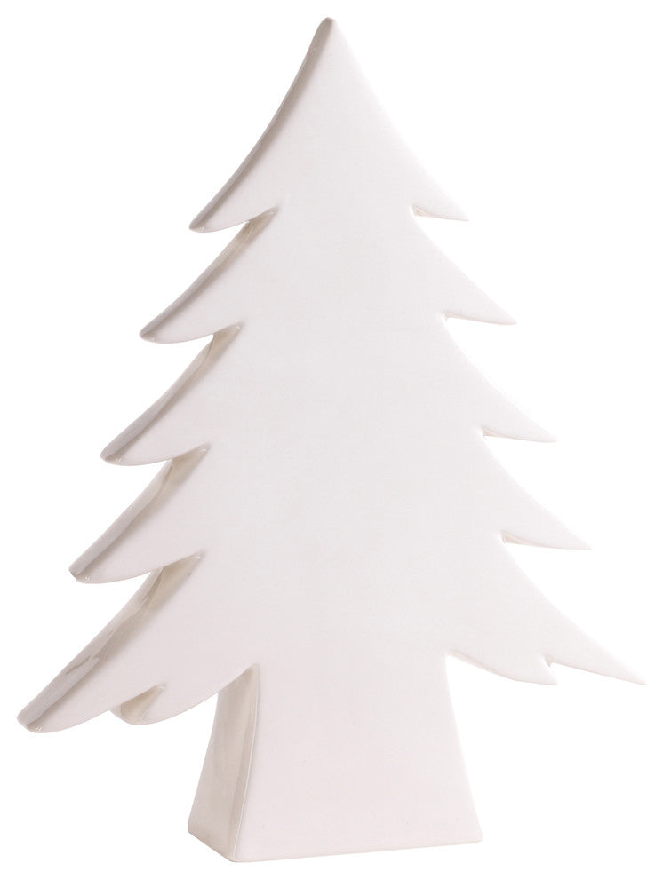 13.75" Tall "Teton" Ceramic Christmas Tree Tabletop Decoration, White
