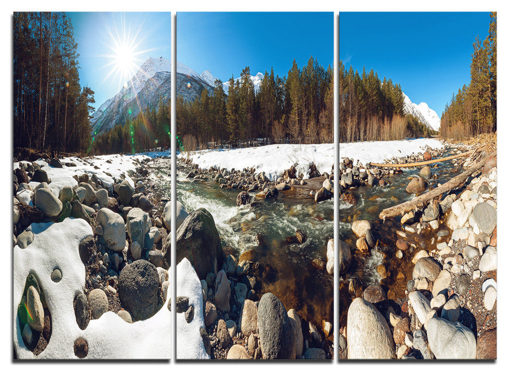 "Baskan Mountain River at Wintertime" Metal Wall Art, 3 Panels, 36"x28"