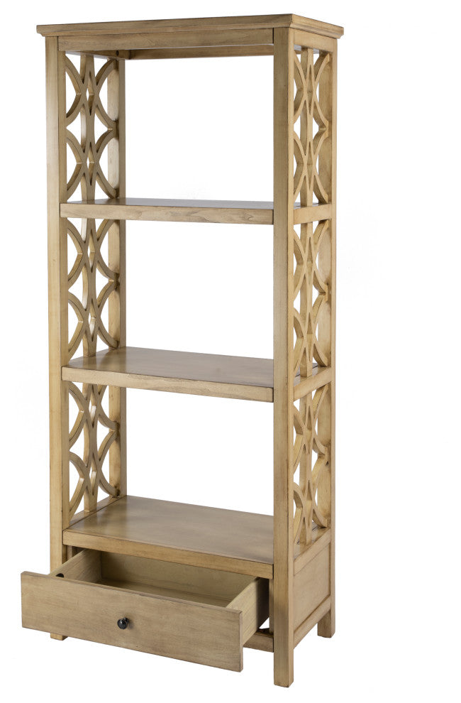 Lorena 30"W 3-Tier Etagere With Storage Drawer, Antique Beige