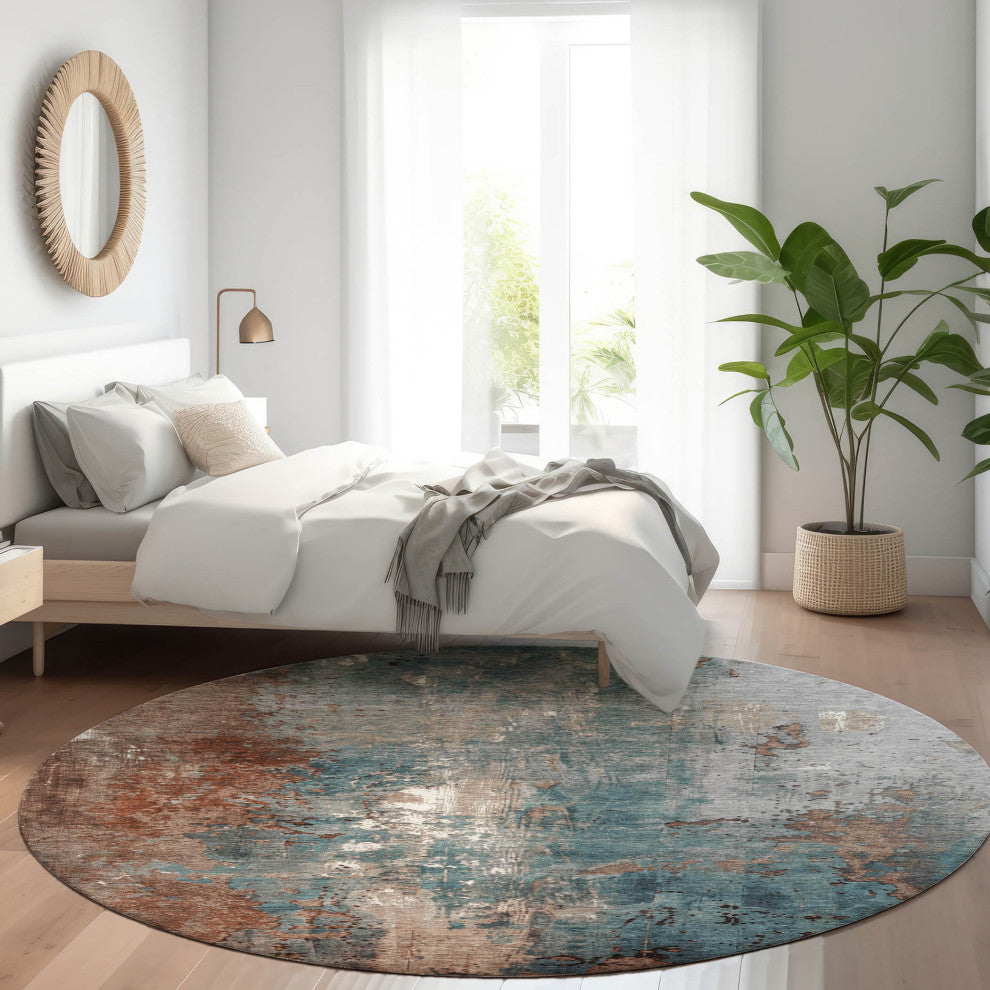 Machine Washable Indoor/Outdoor Chantille ACN1870 Orange 8' x 8' Round Rug