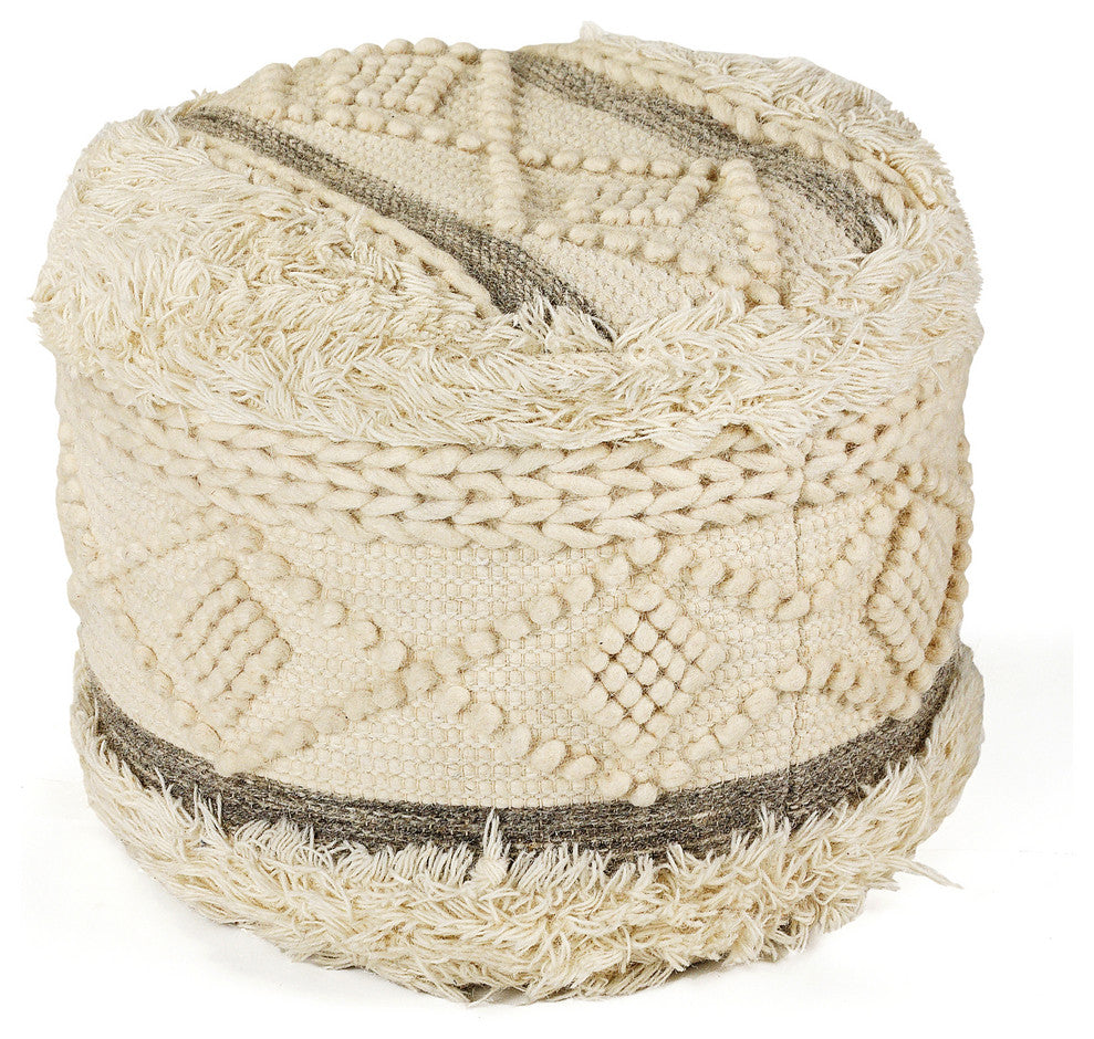 Tufted Off-White and Gray Scandinavian Pouf
