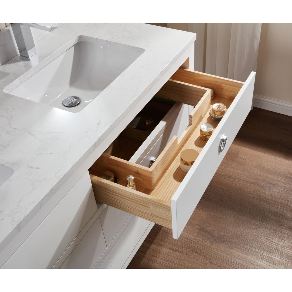Vanity With Mirror, Sconce and Faucet Included, White, 60"