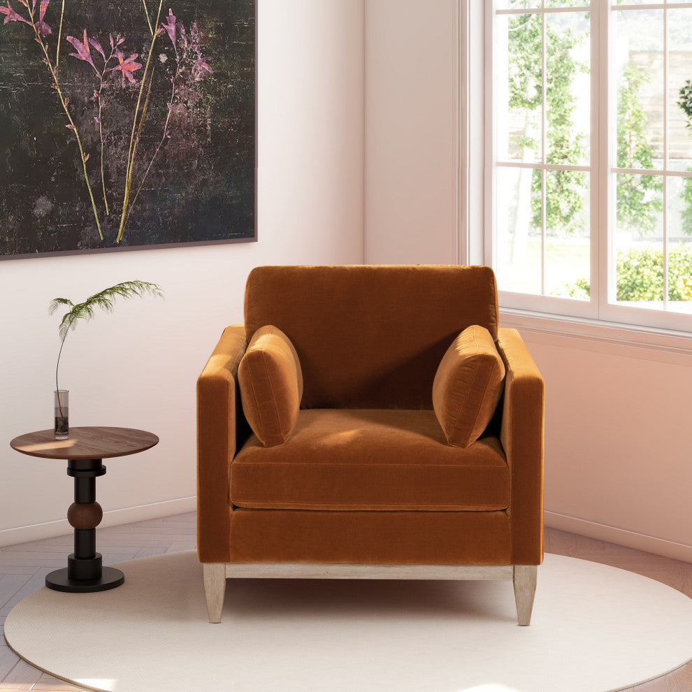 Knox 36" Modern Farmhouse Arm Chair, Burnt Orange Performance Velvet