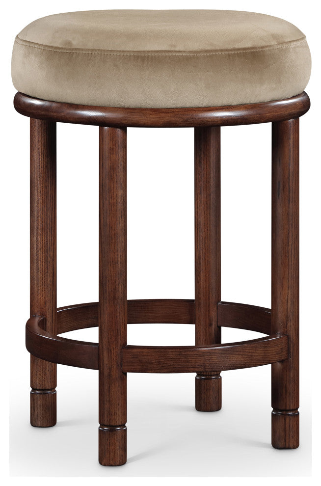 Monette Upholstered Bar and Counter Stool, Beige, Velvet, Brown Finish