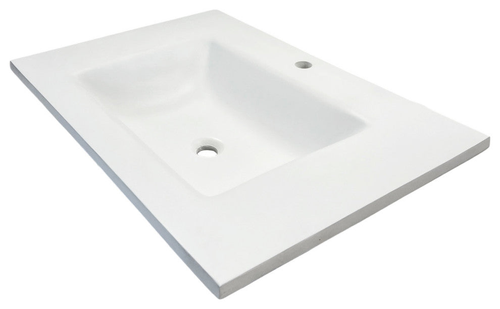 31" Single Concrete Rectangular Sink Top with Rectangle Sink, White