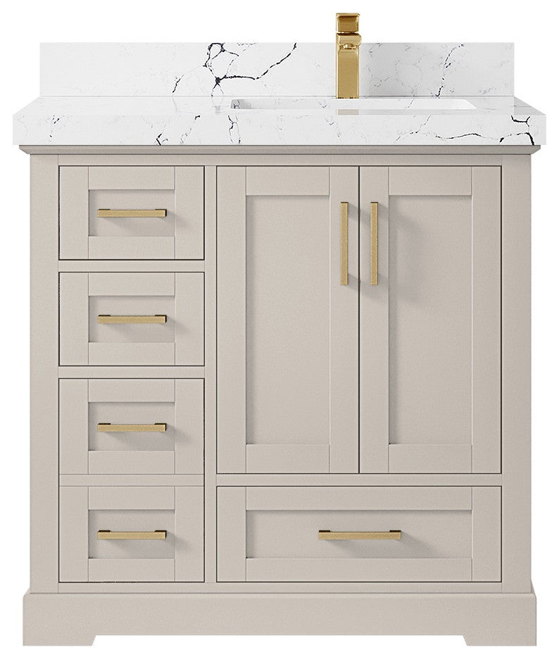 Boston 36" Right Offset Bath Vanity in Fine Grain 2" Viola Night