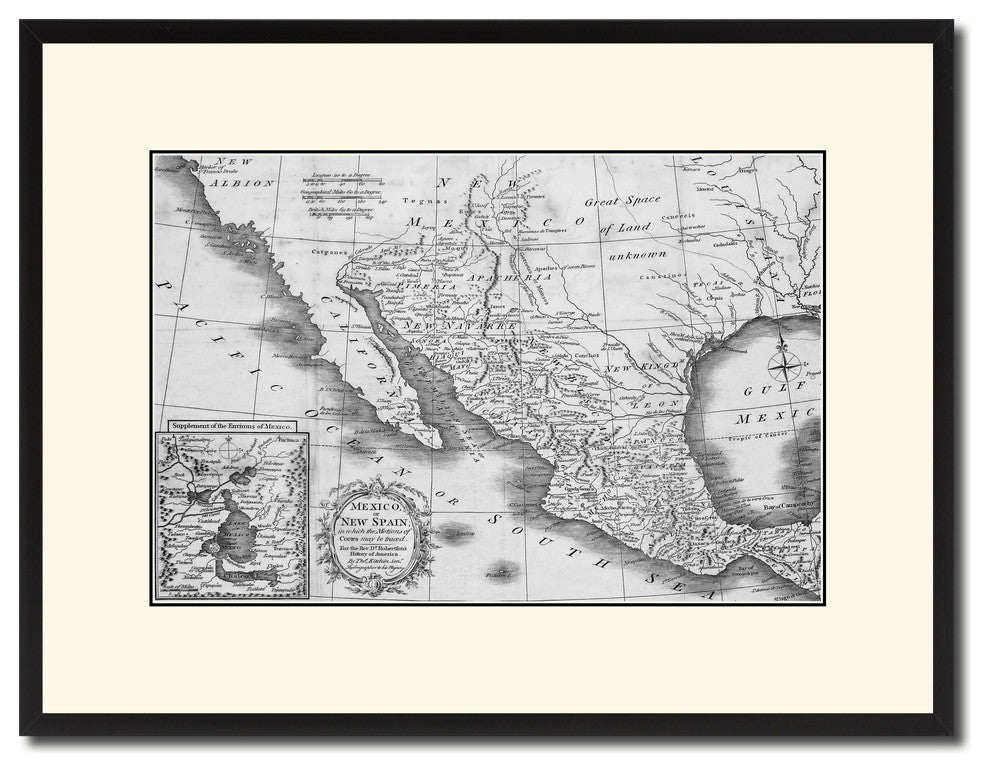 Mexico Vintage B&W Map Canvas Print, 16"x21"